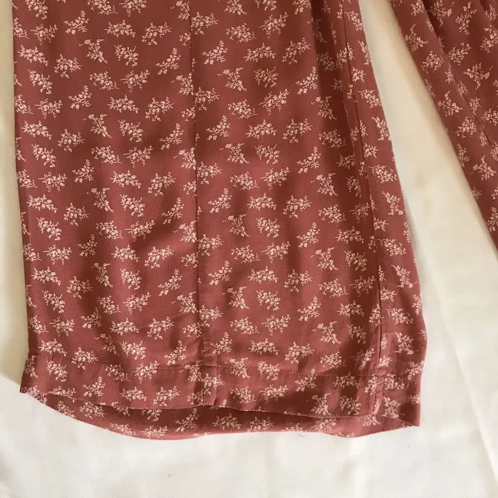 American Eagle Rosy Pink Ditzy Floral Wide Leg Cropped Rayon Pants - S